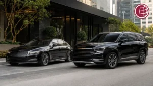 Sedan e SUV executivos em imagem sobre transfer com veículos blindados em São Paulo