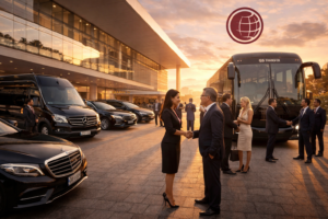 Profissionais em frente ao centro de convenções